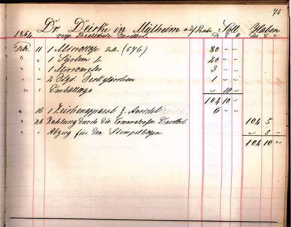 Fr. Belthle in Wetzlar: Mittleres Mikroskop Nr. 576: Auszug aus dem Auslieferungsbuch