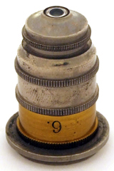Mikroskop Stativ VI mit synchroner Drehung, R. Fuess Berlin-Steglitz No. 500: Objektiv Nr. 6