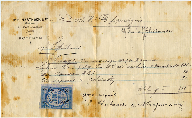 Großes Hufeisen-Mikroskop Hartnack & Prazmowski #12498: Originale Rechnung