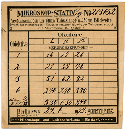 Polarisationsmikroskop SY Ernst Leitz Wetzlar Nr. 213052: Vergrößerungstabelle