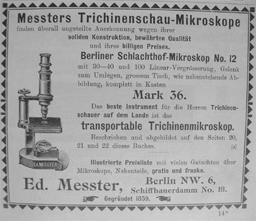 Messter: Berliner Schlachthof Mikroskop Nr. 12 - Werbung in Johne: Der Trichinenschauer 1907