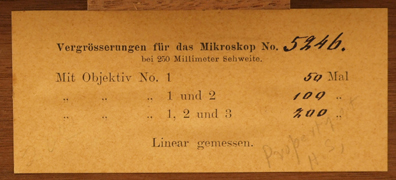 Teschner Patent-Trichinenmikroskop #5246: Vergrößerungstabelle