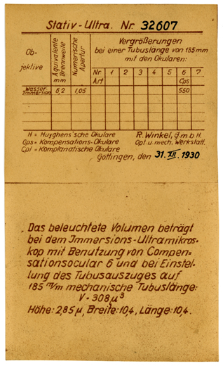 Immersionsultramikroskop Winkel-Zeiss Nr. 32607: Vergrößerungstabelle