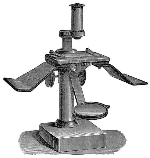 Carl Zeiss Jena, Präpariermikroskop. Abb. aus: Carl Zeiss: Ein neues Präparir-Mikroskop. Archiv für Mikroskopische Anatomie; VI, 1870, p. 235