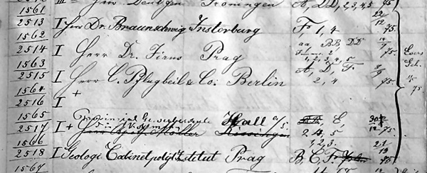 Fotografie eines Ausschnitts der Seite 137 des Auslieferungsbuchs der Firma Carl Zeiss Jena für zusammengesetzte Mikroskope