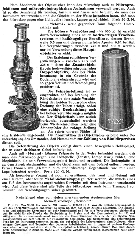 Hensoldt Tami und Metami aus: Mikroskopie für Naturfreunde (2) 1924