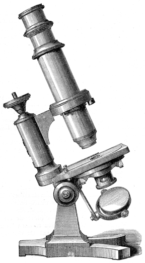 Stativ Nr. 4 von Franz Schmidt und Haensch Berlin; Abb. aus: Hermann Hager: Das Mikroskop und seine Anwendung; sechste durchgesehene und vermehrte Auflage; Verlag von Julius Springer; Berlin 1879: p. 38, Fig. 33