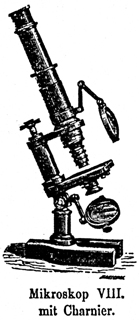 Mikroskop E. Hartnack Potsdam; Stativ VIII mit Charnier; Abb. aus: Eduard Hartnack: Preis-Courant der achromatischen Mikroskope von Dr. E. Hartnack Nachfolger von G. Oberhaeuser; Potsdam 1882