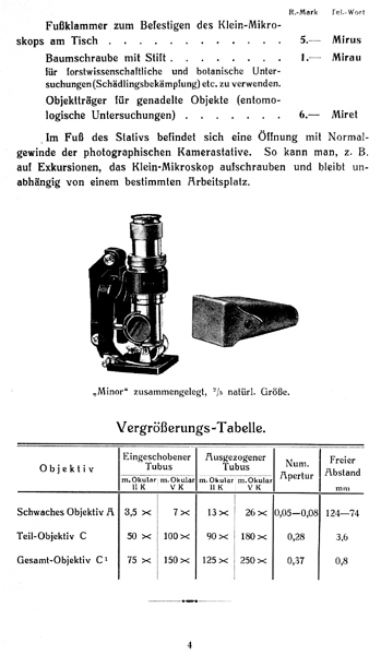 Faltblatt Ernst Leitz Wetzlar zum Kleinmikroskop Minor: November 1925