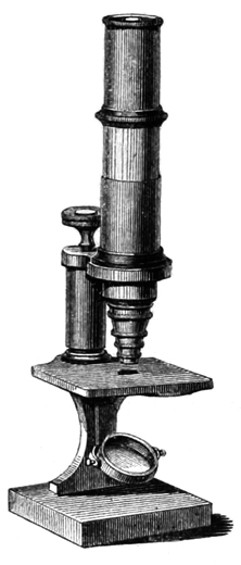 Kleines Stativ von Leitz, Abb. aus: Heinrich Frey: Das Mikroskop und die mikroskopische Technik; fünfte vermehrte Auflage; Verlag von Wilhelm Engelmann; Leipzig 1873 