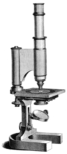 Großes Hufeisenstativ von Hartnack, Abb. aus: Heinrich Frey: Das Mikroskop und die mikroskopische Technik; 8. Auflage; Verlag von Wilhelm Engelmann; Leipzig 1886 