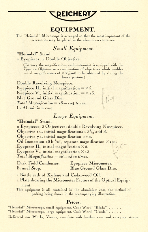 C. Reichert Optical Works / Vienna: "Heimdal" after Reisch; Mikro 205e; Wien ca. 1928