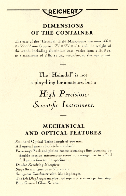 C. Reichert Optical Works / Vienna: "Heimdal" after Reisch; Mikro 205e; Wien ca. 1928