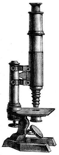 Mittleres Mikroskop von Gundlach bzw. Seibert; Abb. aus: Heinrich Frey: Das Mikroskop und die mikroskopische Technik; 8. Auflage; Verlag von Wilhelm Engelmann; Leipzig 1886 