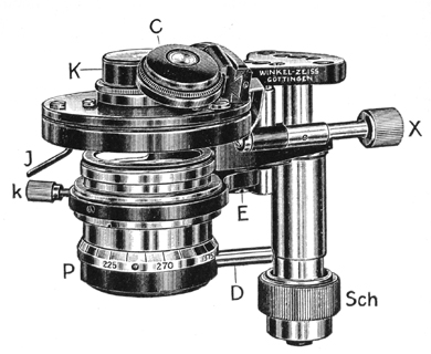 Beleuchtungsapparat R von Winkel-Zeiss. Abb. aus: R.Winkel G.m.b.H.: Polarisations-Mikroskope       und Nebenapparate; Druckschrift 50; Januar 1941