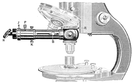 Vertikalilluminator. Abb. aus: R.Winkel G.m.b.H. Optische und mechanische Werkstätten Göttingen - Winkel-Zeiss: Polarisations-Mikroskope und Nebenapparate; Druckschrift Nr. 50; Göttingen Januar 1941