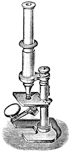 Zeiss Stativ IIIb mit schiefer Spiegelstellung. Abb. aus: Leopold Dippel: Das Mikroskop und seine Anwendung; Verlag von Friedrich Vieweg und Sohn; Braunschweig 1867: 86