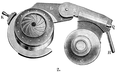 Beleuchtungsapparat. Abb. aus: S. Czapski: Beleuchtungsapparat mit herausklappbarem Condensor und Iris-Cylinderblendung. Mittheilungen aus der Optischen Werkstätte von Carl Zeiss in Jena. Zeitschrift für wissenschaftliche Mikroskopie XI (4), 1894: 433-440