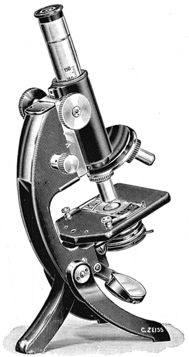 Reisemikroskop aus 1930, Abb. aus: Druckschrift Carl Zeiss Jena, Mikro 445 engl., Jena August 1930