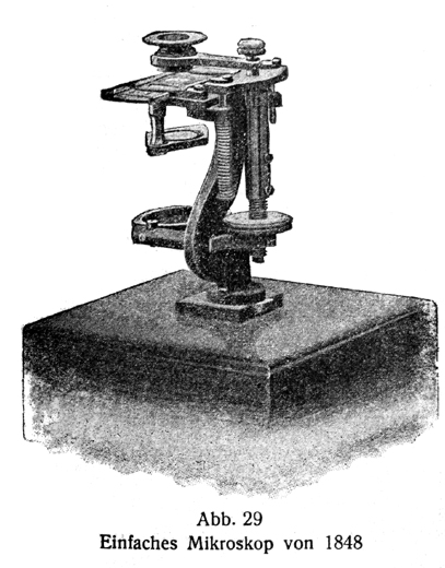 Frühestes Zeiss Präpariermikroskop. Abb. aus: Felix Auerbach; Wilhelm Ostwald [Herausgeber]: Ernst Abbe, Sein Leben, sein Wirken, seine Persönlichkeit; nach den Quellen und aus eigener Erfahrung geschildert von Felix Auerbach; Akademische Verlagsgesellschaft m.b.H., Leipzig 1918, S. 175